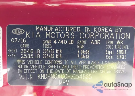 2017 Kia Sportage Ex из США, поврежденный, VIN KNDPNCAC0H7154835